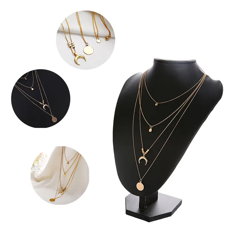 Gold Layered Chain pendants moon phase necklace Costume Jewellery set gold Jewelry multi layer buffalo horn necklace For Women