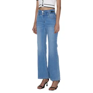 Custom 2023 Women High Waist Flare Jeans Ladies Wide Leg Stretch Denim Pants With 2PCS Zipper On Waist Side