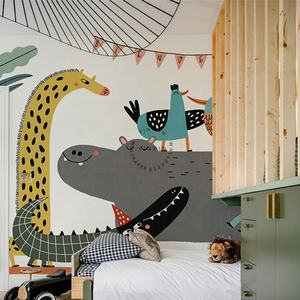 Carta da Parati Adesiva con Sfondo <span class=keywords><strong>di</strong></span> Coccodrilli Cartoon in Stile Nordico per Camerette dei Bambini - Product Image 1
