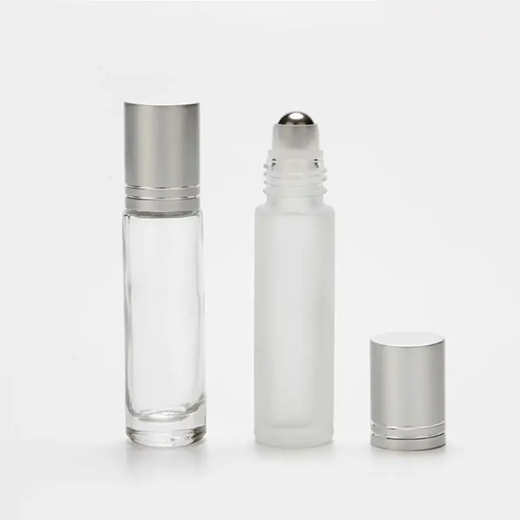 透明なガラス瓶の金属ローラーとシルバーキャップの5ml10mlエッセンシャルオイルロール