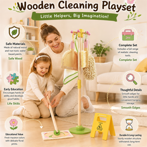 Ensemble <span class=keywords><strong>de</strong></span> nettoyage en bois 8 pièces pour enfants, <span class=keywords><strong>kit</strong></span> <span class=keywords><strong>de</strong></span> jouets <span class=keywords><strong>de</strong></span> ménage pour tout-petits avec balai, serpillière, pelle, brosse et plumeau, jouets <span class=keywords><strong>de</strong></span> nettoyage pour jeu d'imitation - Product Image 3