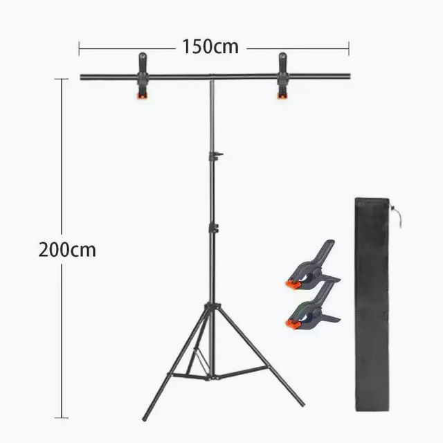200cm Height Photography Background Stand Cloth Support Frame T-Shaped Bracket Aluminum Alloy for Celebrity Live Streaming