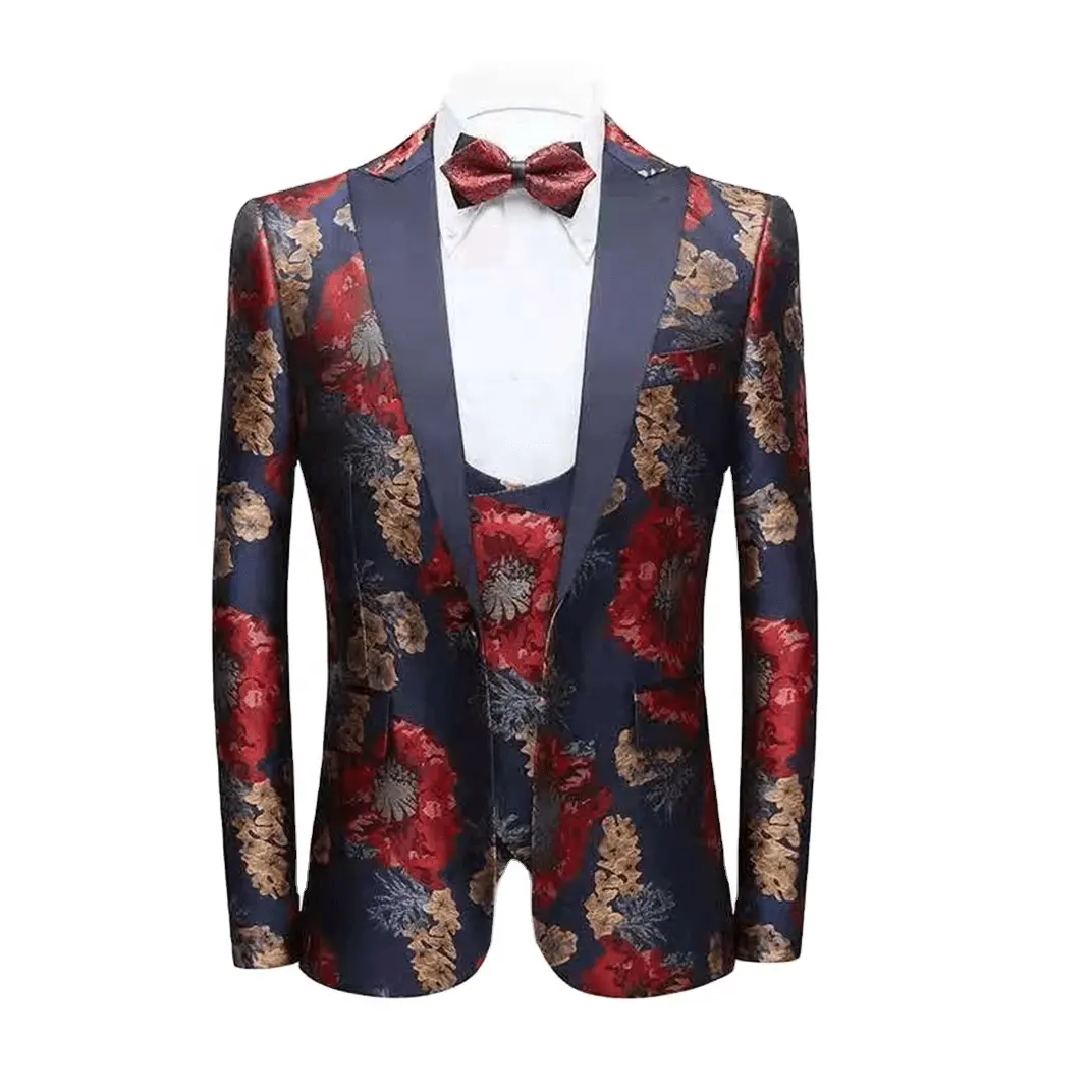 Jacquard sui Hot Fashion Slim Fit Blazer classic Printing 3 Pcs Set Wedding Formal Peaked Lapel Wedding Prom Terno Masculino Men's Suit