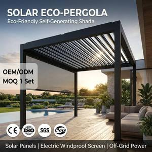 <span class=keywords><strong>Pergola</strong></span> en <span class=keywords><strong>aluminium</strong></span> écologique à énergie solaire, motorisée, avec écran coupe-vent en fibre de verre, intelligente et durable, pour balcon, cour et jardin - Product Image 1