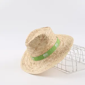 Factory Supplier Customize Logo Printing Ribbon Panama Rattan Palm Leaf Straw Sunshade Cowboy Hats Bulk