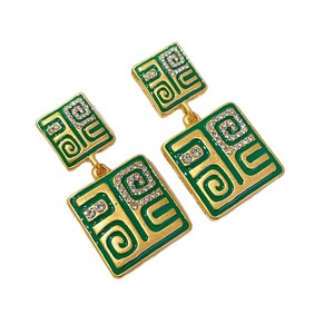 Boucles d'oreilles pendantes géométriques vintage en cristal vert et strass carrés pour femme, à porter au quotidien - Product Image 2