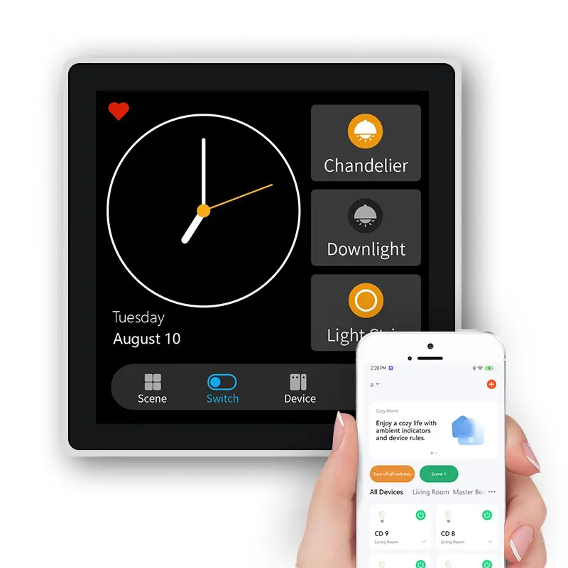 Multi-function integrated wall zigbee smart switch with 3 gang relay to control lamps and scene penl to control other device