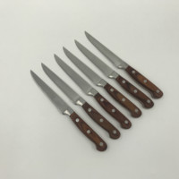 Couteau à steak dentelé en acier inoxydable, 6 pièces, avec manche en bois