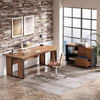 Bureau Droit Moderne Grand Format avec Panneau de Modélisation en Bois, Meuble de Rangement Robuste, Mobilier de Bureau Écologique