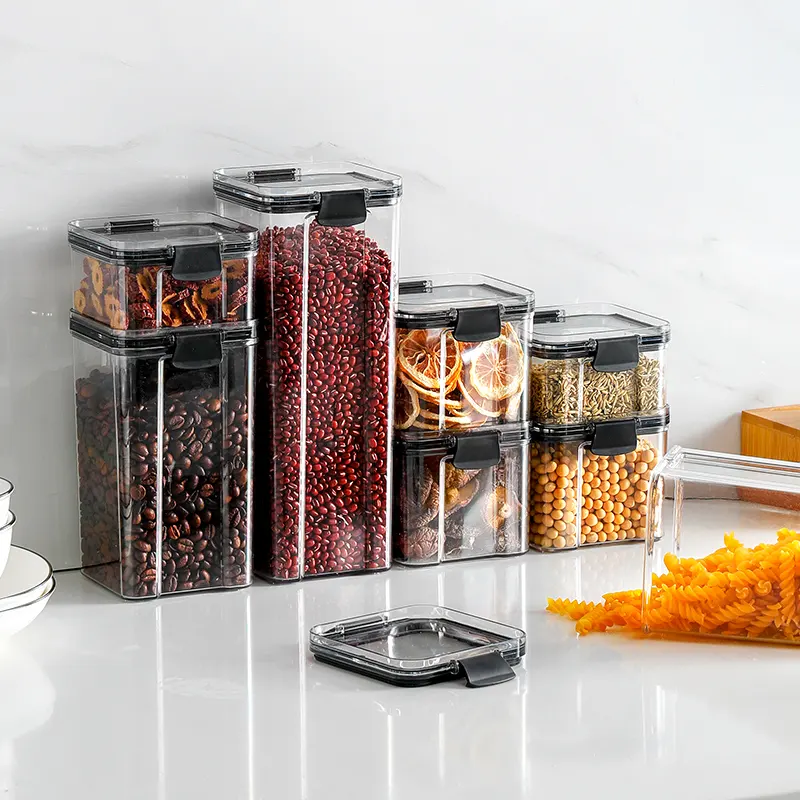 Amazon Hot Sale Airtight Food Storage Container Set Dry Goods Pantry Organization Plastic clear kitchen food box holder
