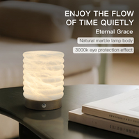 Lampe de table en marbre d'albâtre naturel à luminosité réglable, veilleuse avec texture grainée, lampe de table sans fil rechargeable