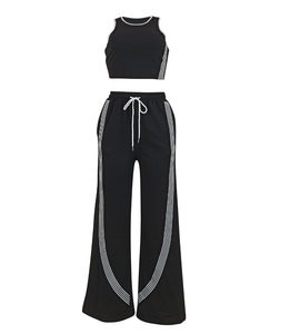 Peeqi D25ST376 Automne 2025 Nouvel ensemble <span class=keywords><strong>pantalon</strong></span> deux pièces pour femmes, haut court sans manches à imprimé <span class=keywords><strong>rayé</strong></span>, <span class=keywords><strong>pantalon</strong></span>, ensemble deux pièces pour femmes - Product Image 5