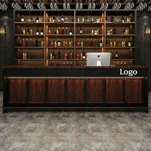 Estación de Bar Personalizada de Dos Tonos con Acabado en Madera y Metal, Mostrador Integrado para Almacenamiento de Licores, Mostrador de Caja para Restaurantes y Locales - Product Image 4