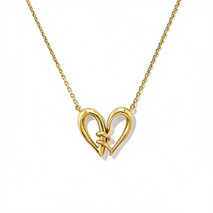 Collana con Ciondolo <span class=keywords><strong>Cuore</strong></span> a <span class=keywords><strong>Cuore</strong></span> Placcato Oro 18K, Impermeabile, Ipoallergenica, Gioiello Personalizzato in Acciaio Inossidabile per Donna - Product Image 1