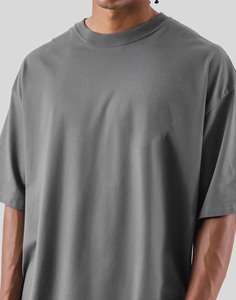 T-shirt europea in cotone di ispirazione sportiva da uomo 260G di tendenza estiva pesante a maniche corte di colore solido lunga 'coppia' - Product Image 4
