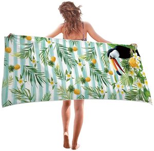 Toalla de playa de microfibra de poliéster 100% grande personalizada cómoda y sin arena con impresión de logotipo personalizado para el verano - Product Image 1