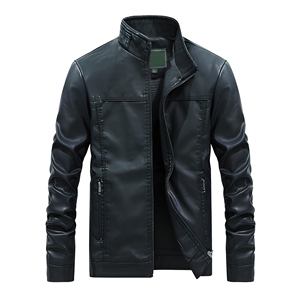 Blouson Biker Asymétrique Homme en Similicuir Noir Personnalisé Col Montant Poches Latérales Zippées Vente en Gros OEM Marque Privée Acheteur USA Nouveau - Product Image 1