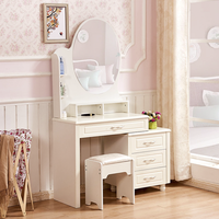 Table de toilette blanche de style européen moderne, éclairée, multifonctionnelle, avec tiroirs de rangement, tabouret et design de panneau de salle de bain