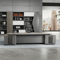 Bureau de direction en forme de L, table moderne pour patron avec espace pour ordinateur, double tiroirs, armoire latérale réversible