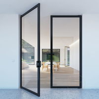 Porte de séparation en verre à cadre noir minimaliste sur mesure, porte en verre trempé du sol au plafond pour villas et projets commerciaux