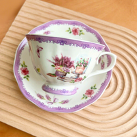 Ensemble tasse et soucoupe à café en porcelaine vintage de luxe rétro, motif floral, style français, bordure dorée, 230 ml, carton
