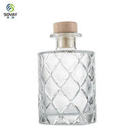 Bouteille diffuseur d'arômes en verre transparent rechargeable 200 ml, aspect naturel, base stable, bouteille diffuseur en verre cylindrique moderne