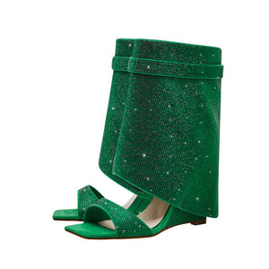 Bottines Peep Toe Femme Shark Lock Fashion à Talon Compensé et Strass Brillants – Chaussures Courtes pour Femmes - Product Image 3