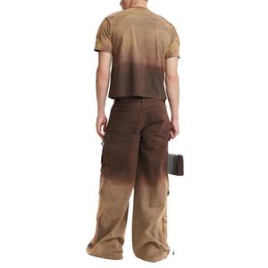Pantalon cargo dégradé unisexe à jambes larges, style décontracté, multi-poches, avec logo personnalisé, prix de gros - Product Image 3