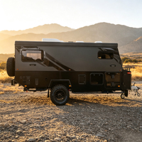 Caravane de camping hors route avec batterie au lithium, énergie solaire et cuisine extérieure