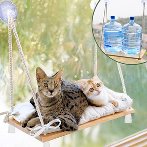 Meuble pour animaux de compagnie : Perchoir balançoire en bois à hauteur réglable avec coussin épais et doux pour grands chats ou deux chatons, idéal pour les bains de soleil quotidiens et les siestes. - Product Image 2