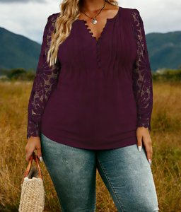 Joyinspring European Style Casual Lace <b>Long</b>-<b>Sleeved</b> Plus Size Women's Loose Fit Button Spring/Summer/Autumn Blouse Milk Fiber - Product Image 2