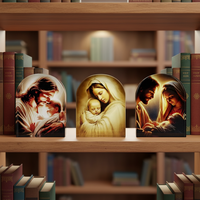 Cadeau religieux tendance en gros : Cadeau en verre en forme d'arche, imprimé coloré, avec cristal, Saint Charbel, pour baptême catholique