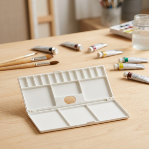 Palette de peinture aquarelle en plastique blanc SIMBALION avec couvercle, durable, 25,5 cm, plateau de mélange portable pour étudiants en art - Product Image 3