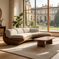 Canapé d'angle incurvé de luxe moderne en tissu lin rembourré pour salon de villa et appartement haut de gamme
