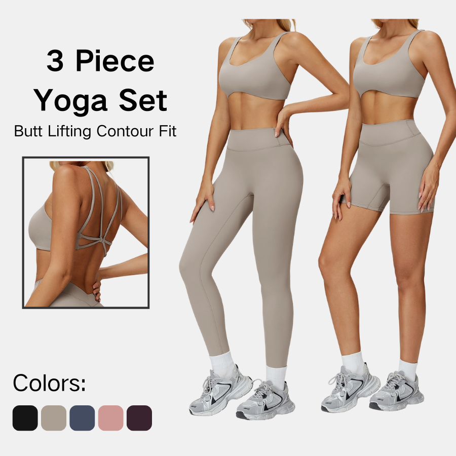 Women Strappy Cross Back Sports Bra Removable Pads High Waist Butt Lifting Leggings Shorts 4 Way Stretch Workout Yoga Set