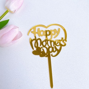 Vente en gros de décorations de gâteau en acrylique de haute qualité, style élégant, bouquet de tulipes, guirlande en forme de cœur, lettres, pour la fête des mères, pour <span class=keywords><strong>maman</strong></span> - Product Image 3