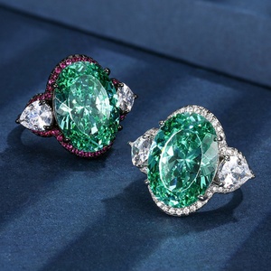 High Quality Eco-friendly Copper Dazzling Oval Ice Flower Cutting 13*18mm Paraiba Zircon <b>Adjustable</b> <b>Ring</b> for Women - Product Image 3