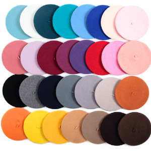 Béret d'hiver en laine pour femmes, chapeau d'artiste français chaud, casquette Vintage, béret uni, chapeaux de couleur unie, chapeaux d'hiver élégants pour femmes - Product Image 1