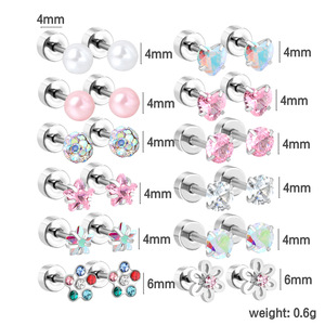 ต่างหูสแตนเลสทรงกลมรูปดาวสำหรับกระดูกอ่อนหู สวมใส่ได้ทุกวัน ชุด 12 คู่ - Product Image 3