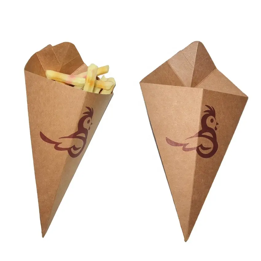 Custom usa e getta chip cono di carta per imballaggi alimentari scatola cono di carta patatine fritte