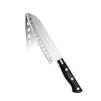 Couteau de chef Santoku en acier inoxydable de haute qualité avec points antiadhésifs, lame finition sablée, manche ergonomique confortable