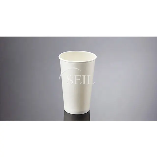 16oz Disposable Coffee Paper Cup with Lid / Custom Print Available / Compostable White Cup For Hot Drink