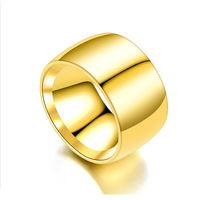 Großhandel OEM Maßgefertigter 12mm Breiter Polierter Galvanisierter Schwarz-Gold-Silber Edelstahl Glatter Ring Unisex für Herren