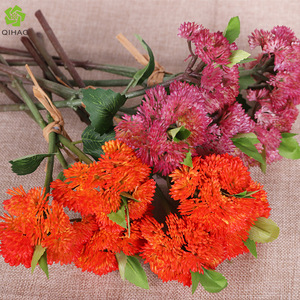 Fleur artificielle multicolore en forme de riz, fausse fleur de mums pointue avec feuilles vertes, pour décoration de maison, panier de mariage, vente en gros - Product Image 2