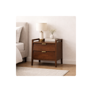 Table de chevet en bois avec 2 tiroirs, table de nuit moderne du milieu du siècle pour chambre à coucher, appartement, rangement de meubles de maison - Product Image 1