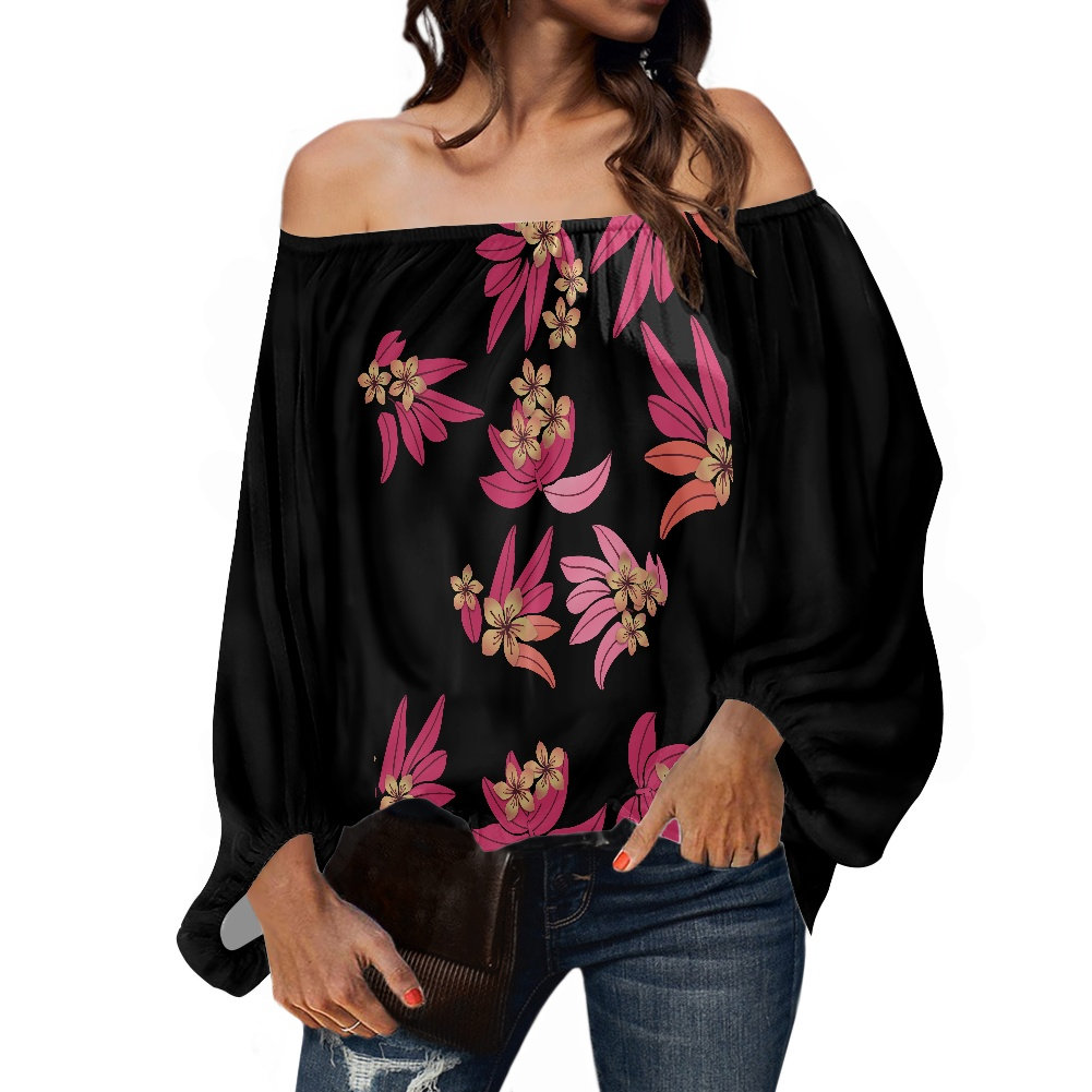 Tops De Mujer Con Cuello En V Manga Hueca Estampado De Flore Tops De Mujer Con Cuello En V Manga Hueca Estampado De Flore