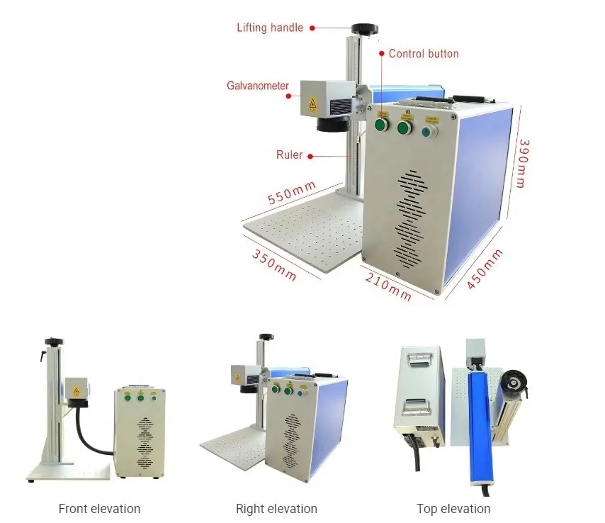 Draagbare Fiber Laser Graveur Met Roterende Werktafel Voor Metalen Tuimelaars Gereedschap Pennen Graveren 50W 30W Fiber Laser Markering Machine