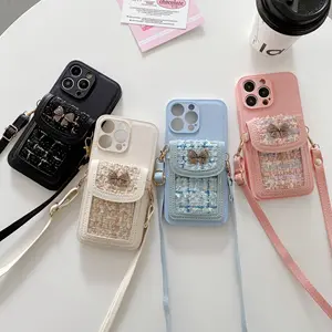 Applicable To IPhone15/14pro Phone Case Star With Card Bag Lanyard Holster Crossbody 13 Lychee 12