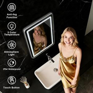 <b>Smart</b> Anti-Fog LED Luminous Glass Makeup <b>Mirror</b> with Touch Screen Modern Square Design for Bathroom Use - Product Image 2