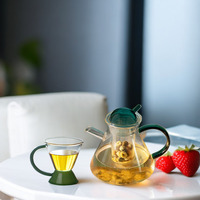 JUELIN 500ML Verre borosilicate haute résistance, couleur ambre vert, infuseur amovible, fait main, compatible lave-vaisselle et micro-ondes, anti-fuite